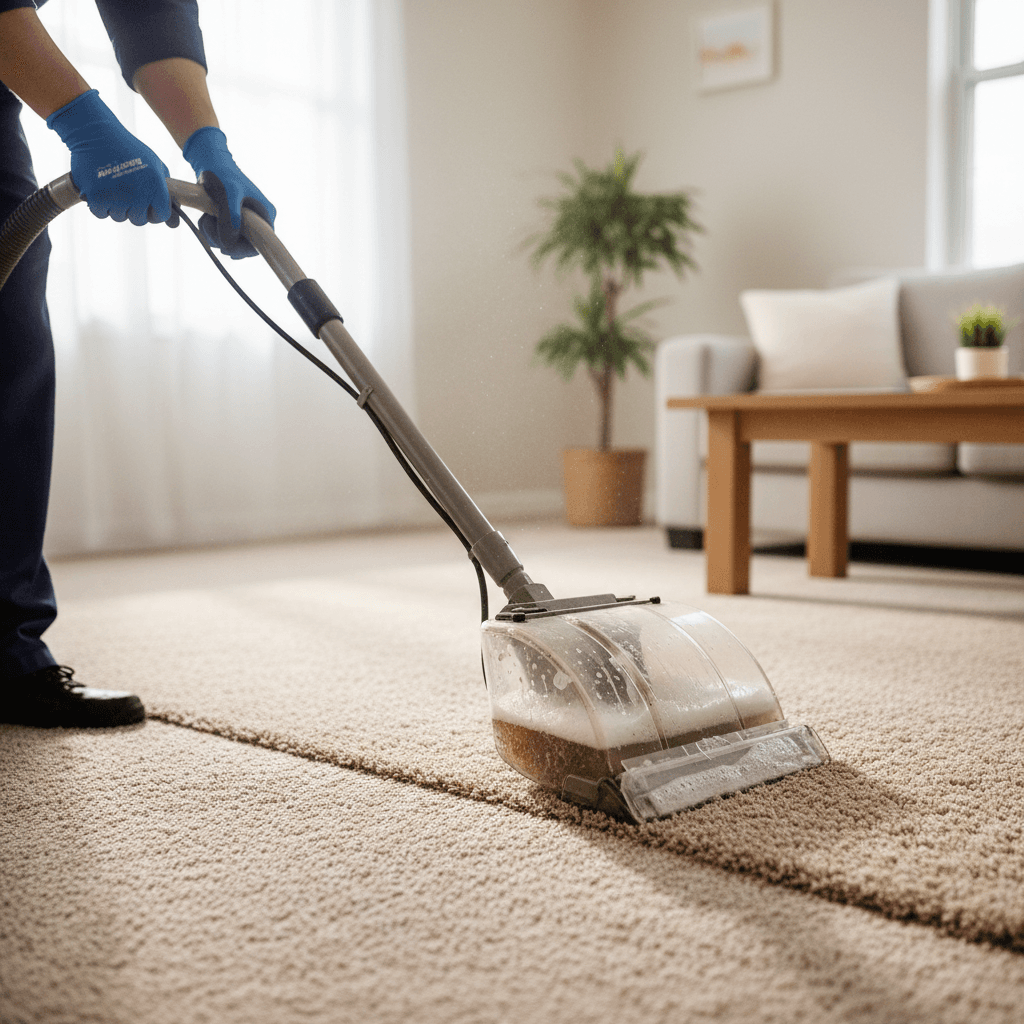 Professional carpet cleaning with commercial equipment