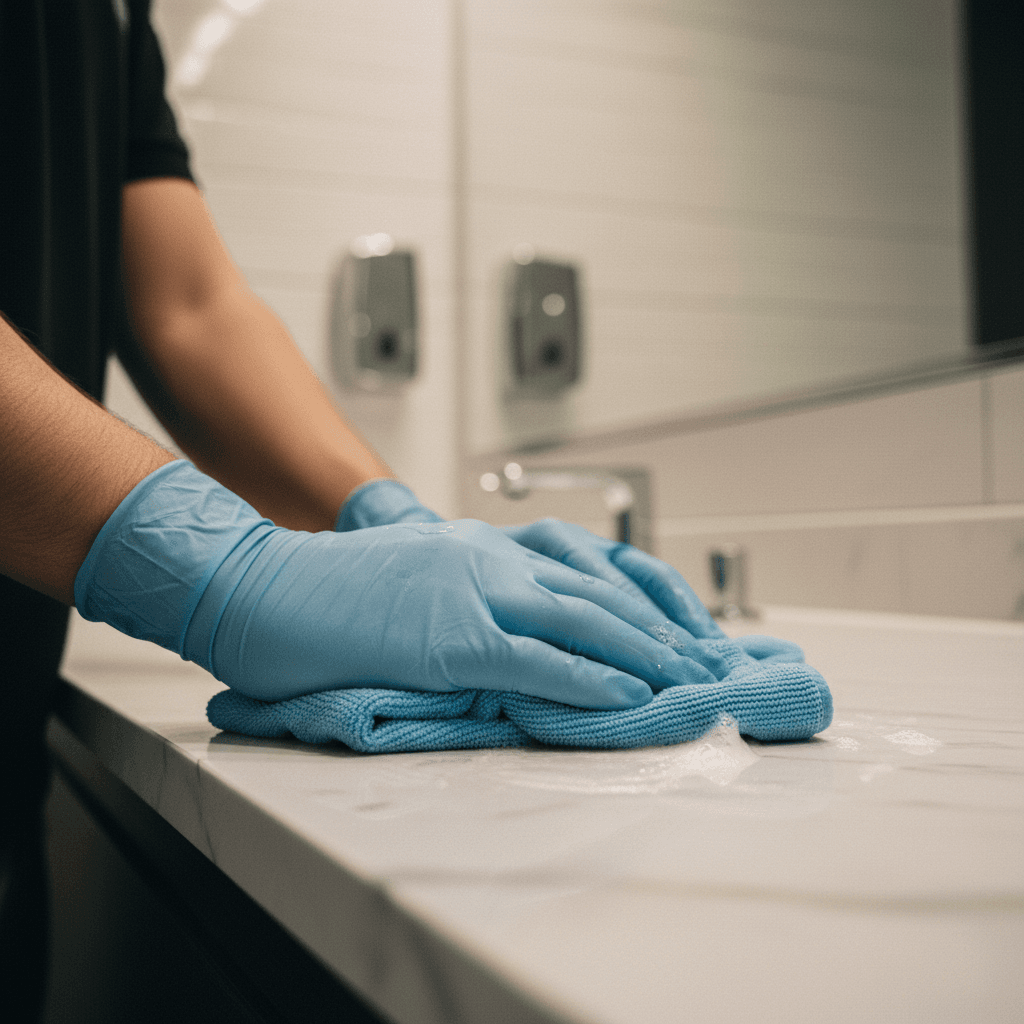Professional restroom cleaning and supply restocking