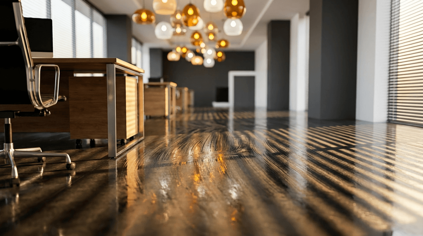 Commercial floor care and buffing service in progress